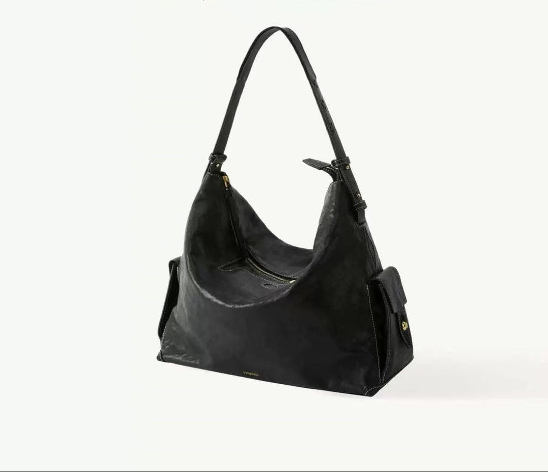 Black Slouchy Leather Shoulder Bag – LUXEVA