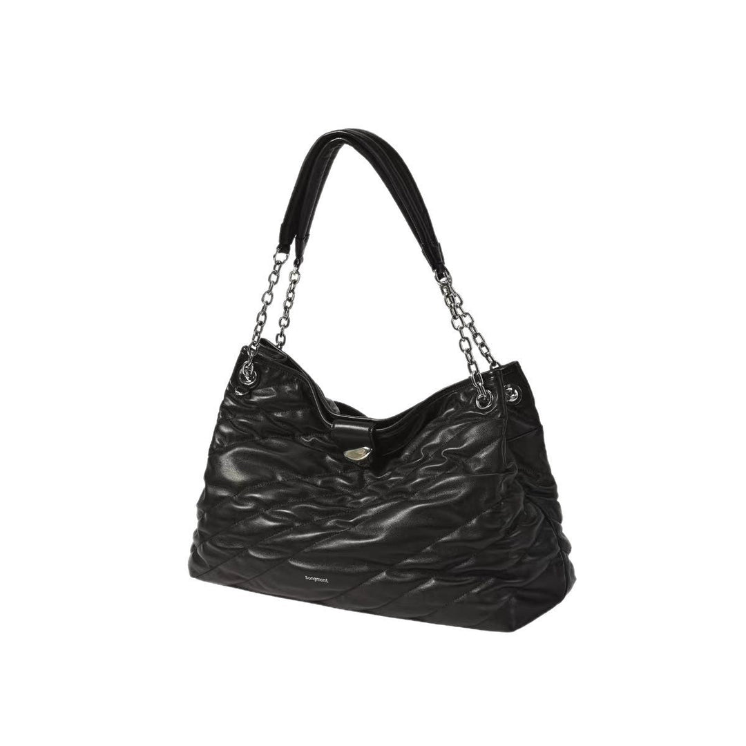 Black Ruched Chain Shoulder Bag – Songmont