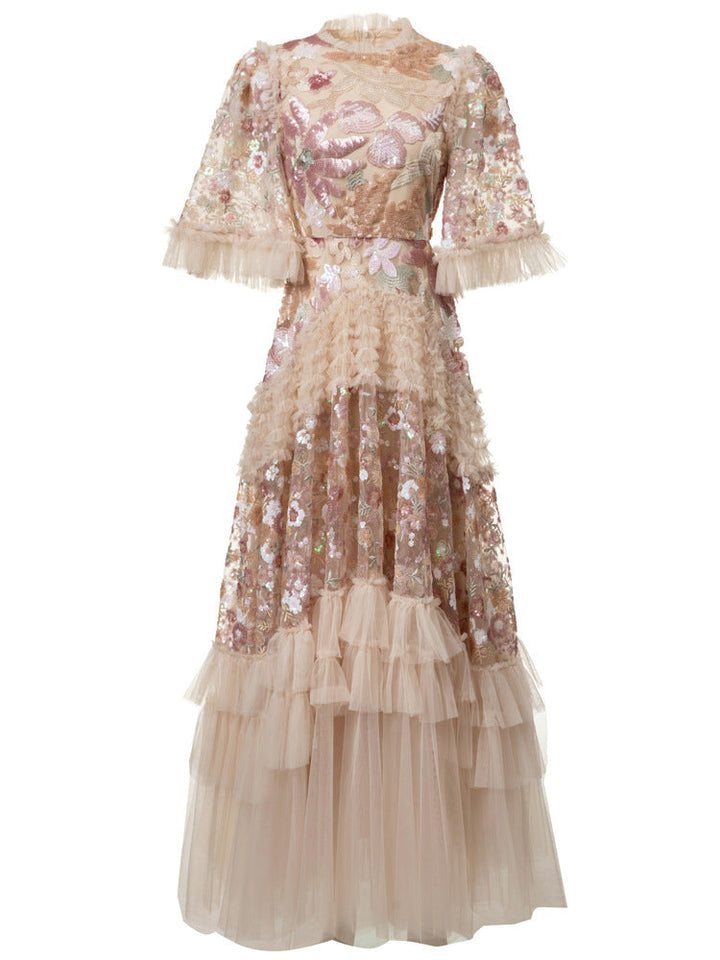 embroidered tulle midi dress with layered ruffles – BLUSHÉ