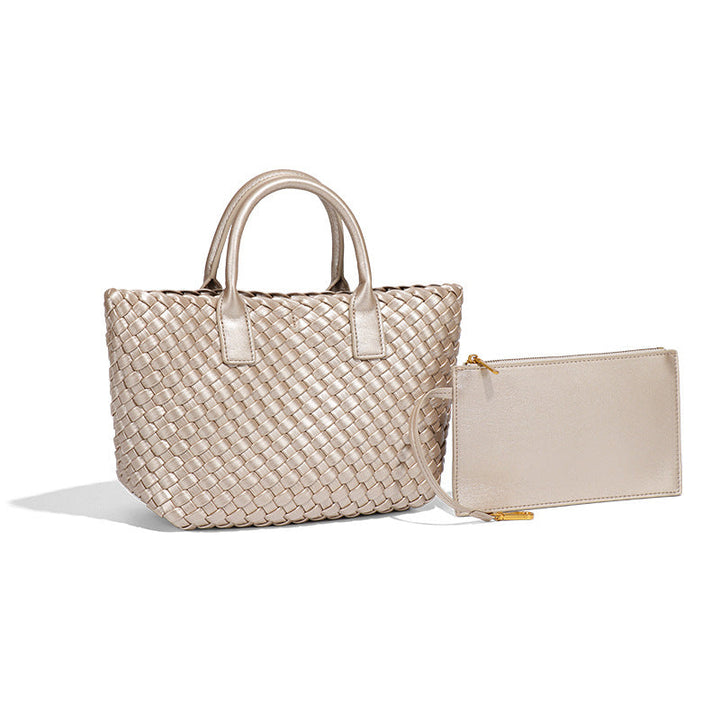 Woven Leather Tote Bag with Matching Wallet – ÉLORA