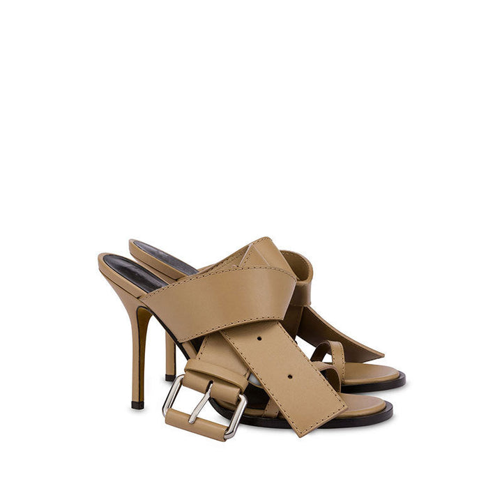 Beige Buckle Strap Stiletto Mule Sandals – VÉLISSA