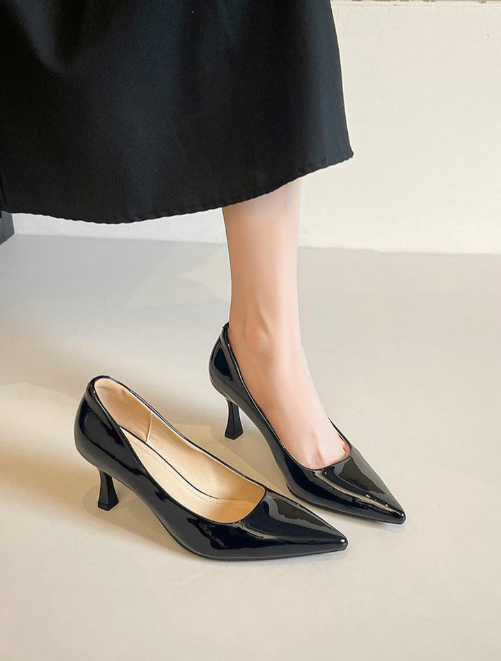 pointed-toe patent leather pumps with mid heel - LINABU