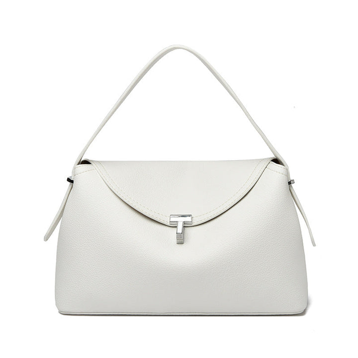 curved flap handbag with contrast stitching – TESSA