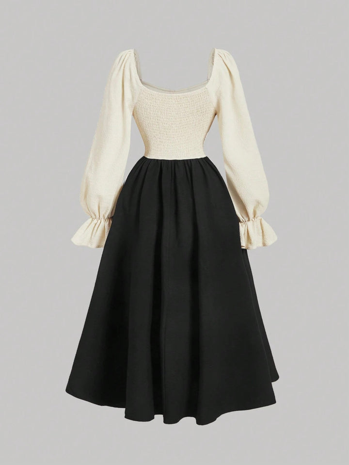 corset-waist midi dress with puff sleeves – FLORENTIA