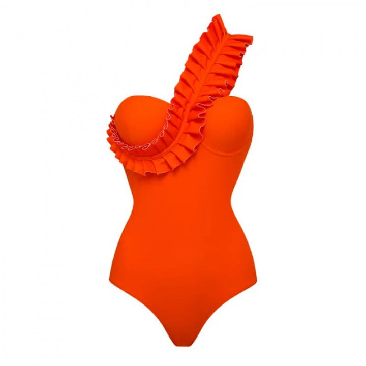 one-shoulder ruffle sculpted one-piece – SUNSET