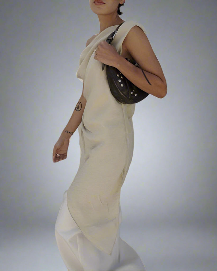 one-shoulder draped asymmetrical top - IVORYAN