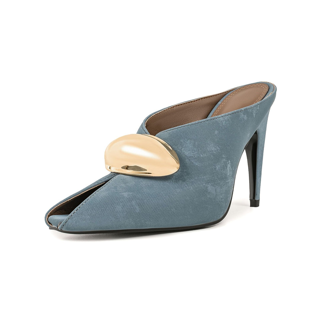 pointed toe mule heels with gold oval detail – AZURA