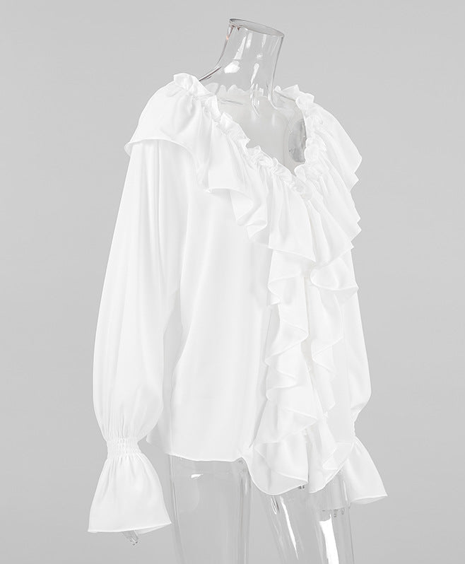 chiffon blouse with cascading ruffle neckline – SERENE