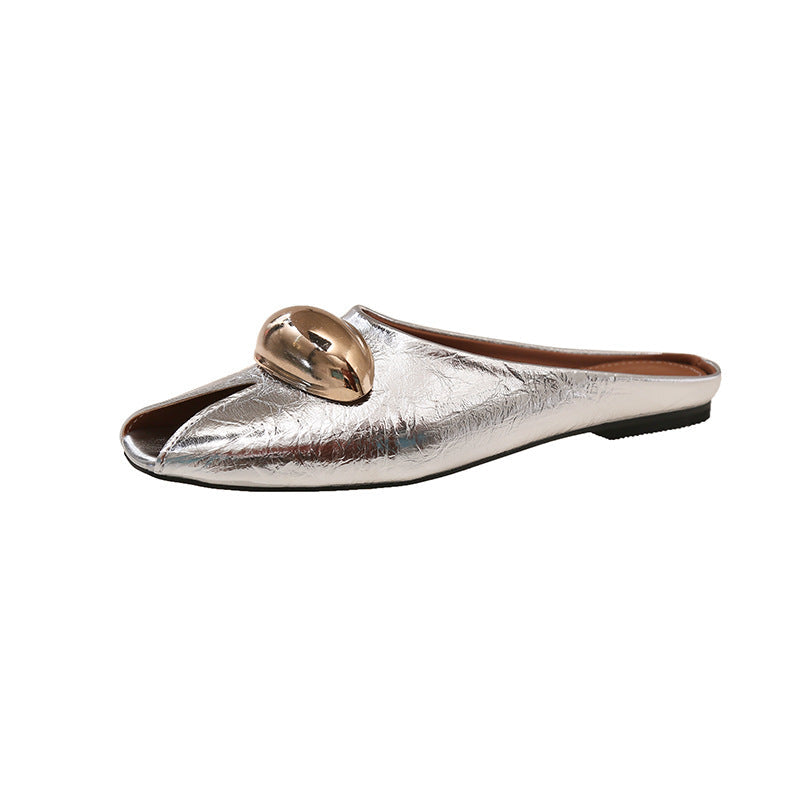 pointed-toe flat mule with gold dome accent – ZAREL