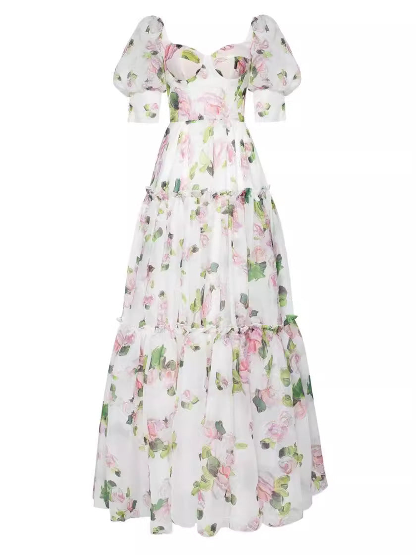 Off-Shoulder Floral Organza Maxi Dress - FLORÉA