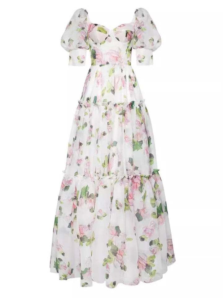 Off-Shoulder Floral Organza Maxi Dress - FLORÉA