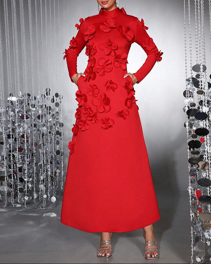 Long-sleeved mermaid dress with side pleats - Seran