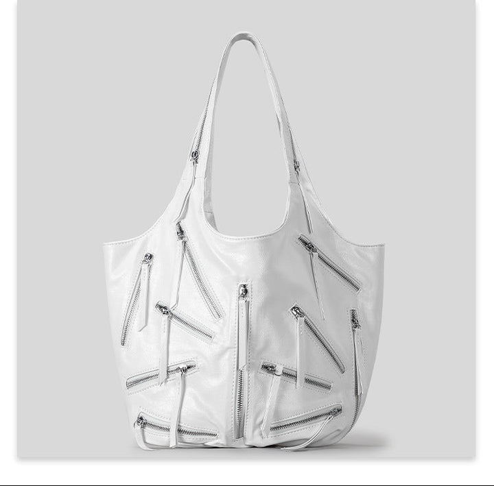 slouchy shoulder bag with multi-zipper details – EDGE