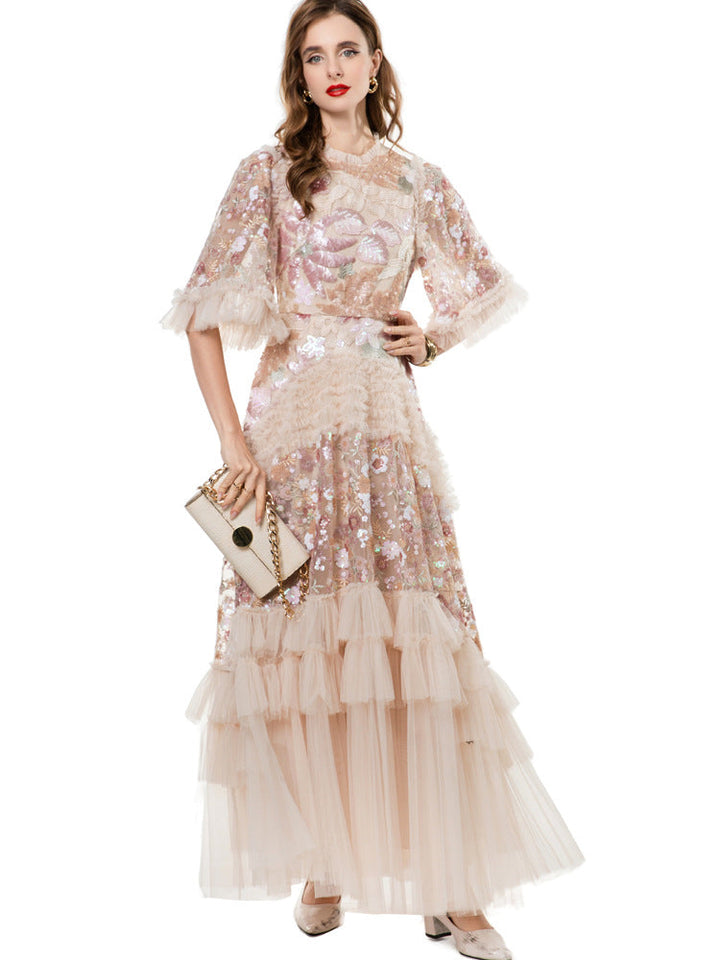 embroidered tulle midi dress with layered ruffles – BLUSHÉ