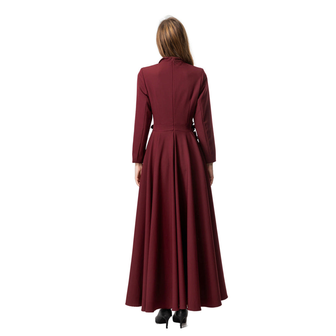 double-breasted crepe gown with 3D floral waist – MAURELLE