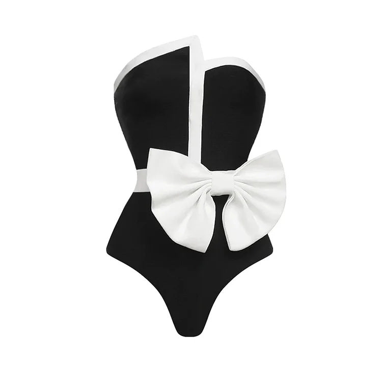 strapless bow-detail one-piece with contrast midi skirt – CHIC
