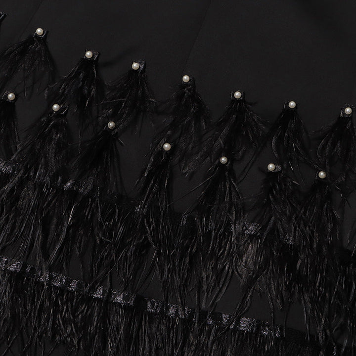 belted blazer dress with feathered skirt – BORAYLA