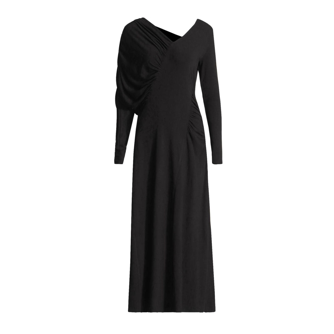one-shoulder ruched long sleeve maxi dress – NOIR