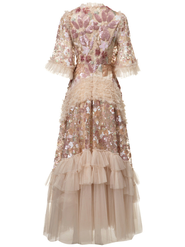 embroidered tulle midi dress with layered ruffles – BLUSHÉ