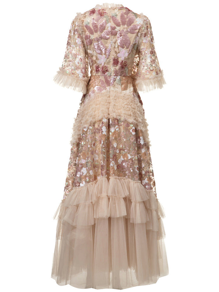 embroidered tulle midi dress with layered ruffles – BLUSHÉ