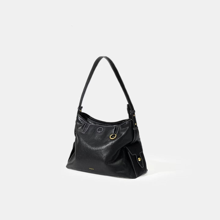 Black Slouchy Leather Shoulder Bag – LUXEVA