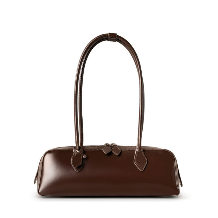 sleek rectangular leather shoulder bag with double zip – MONA
