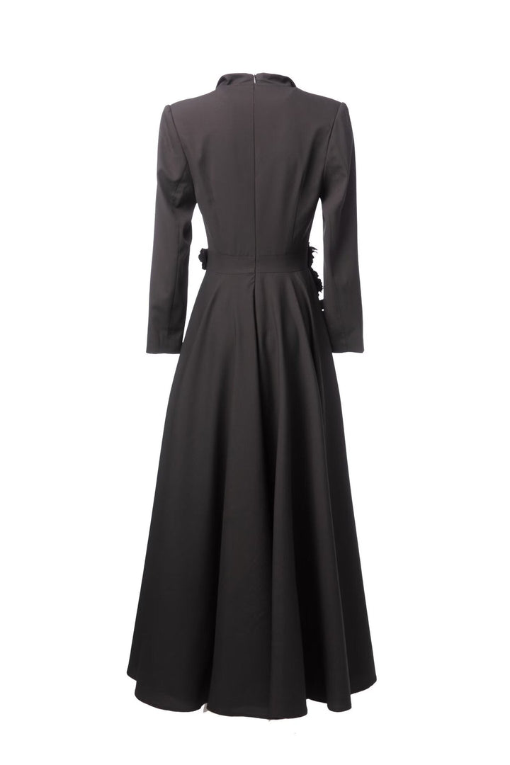tailored double-breasted maxi dress with floral waist appliqué – ODD- ROSE