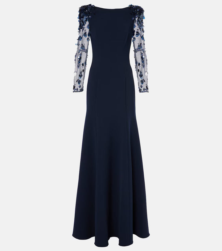 long column dress with embellished sheer sleeves - AUROXIA