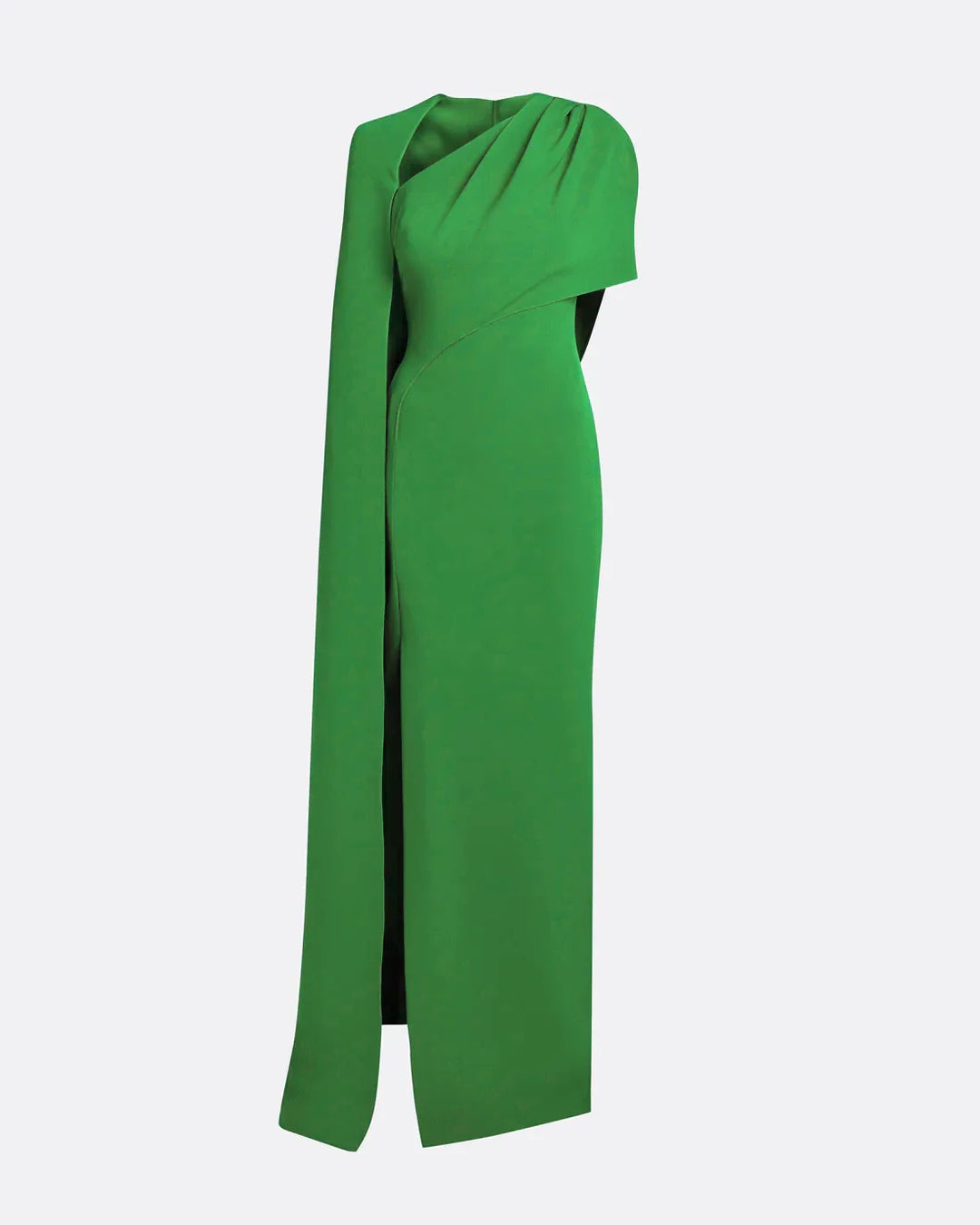 asymmetric column gown with sculpted cape sleeve – VERDANTE