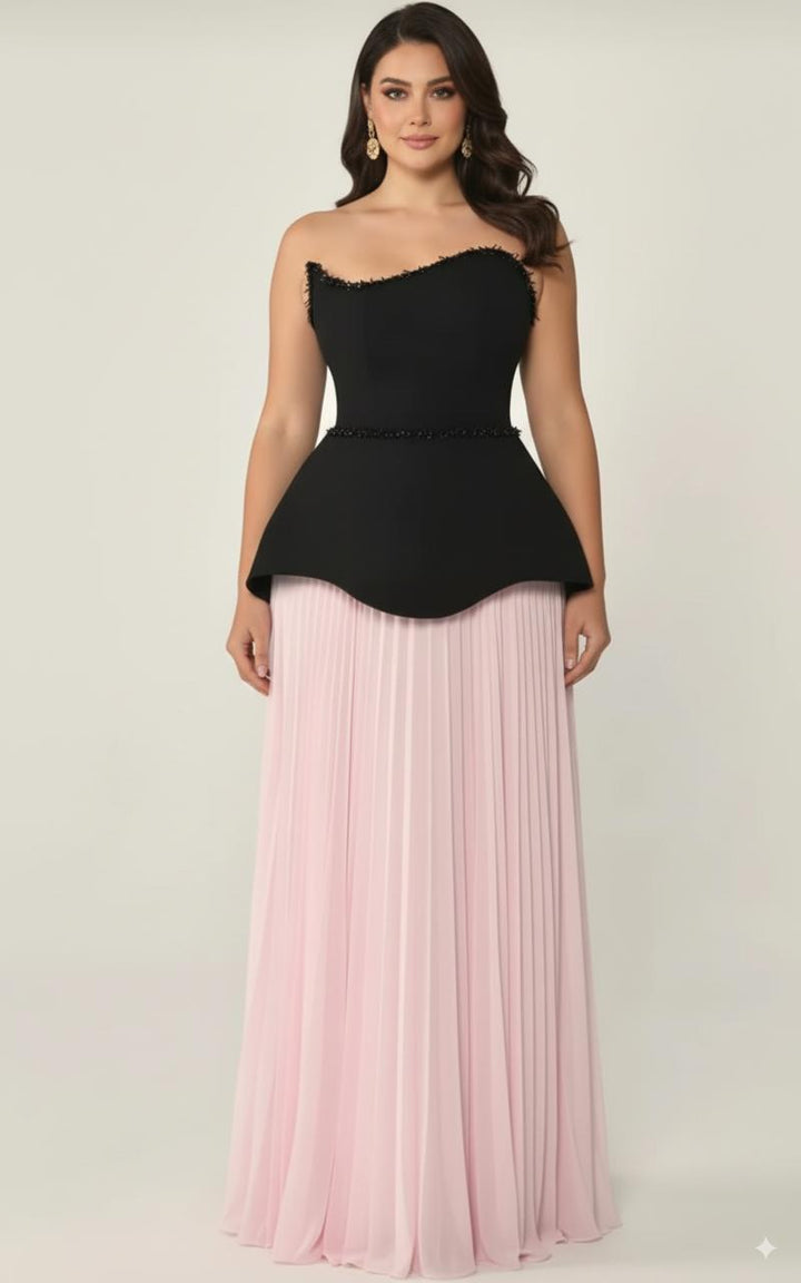 Strapless pleated dress with sculpted bodice – NOIR ROSE-1