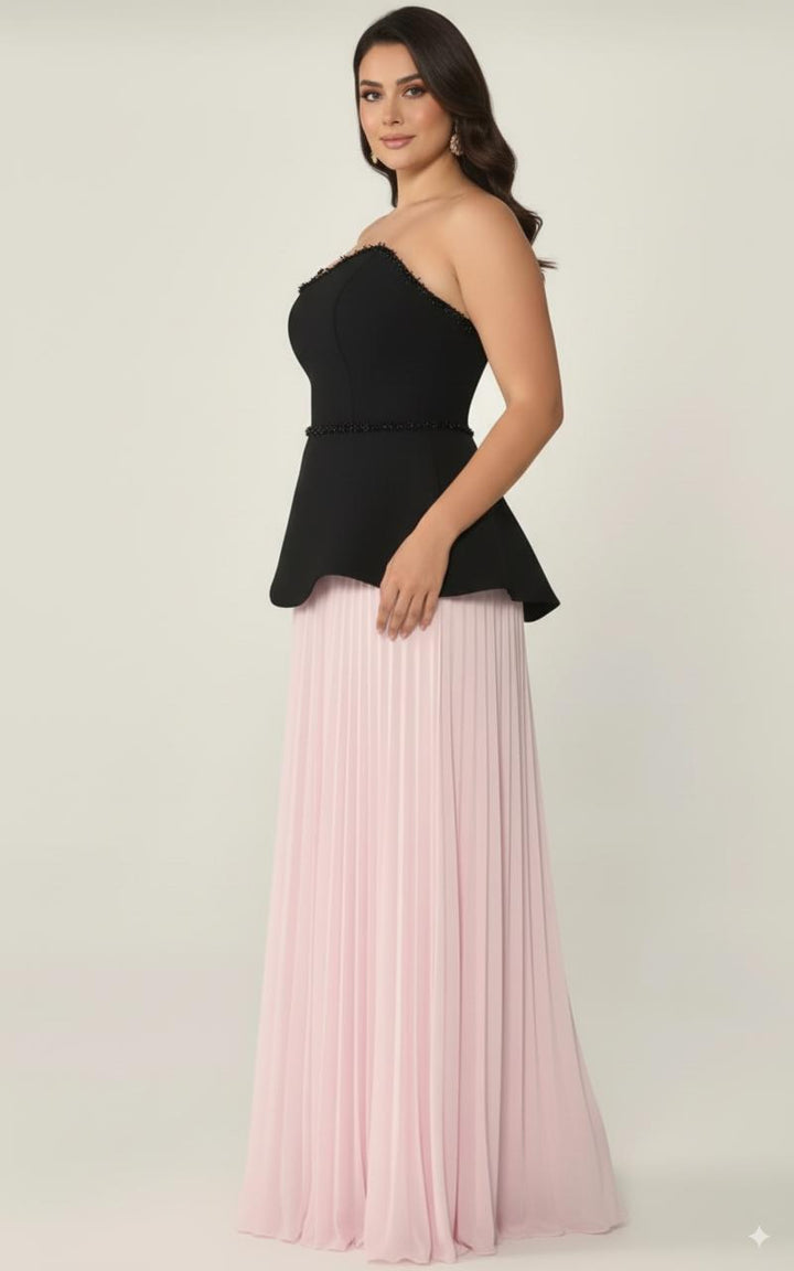 Strapless pleated dress with sculpted bodice – NOIR ROSE-1