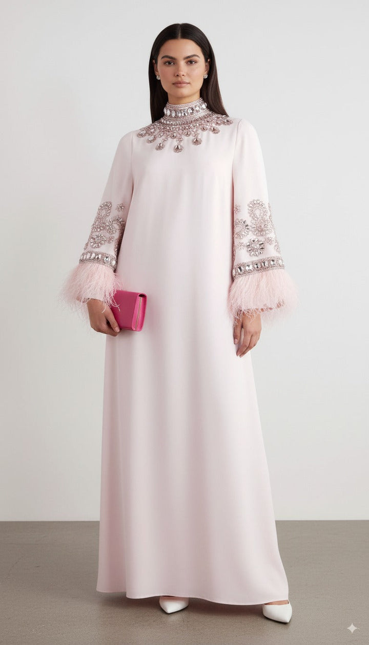embellished-feather cuff kaftan – Zykeria-1