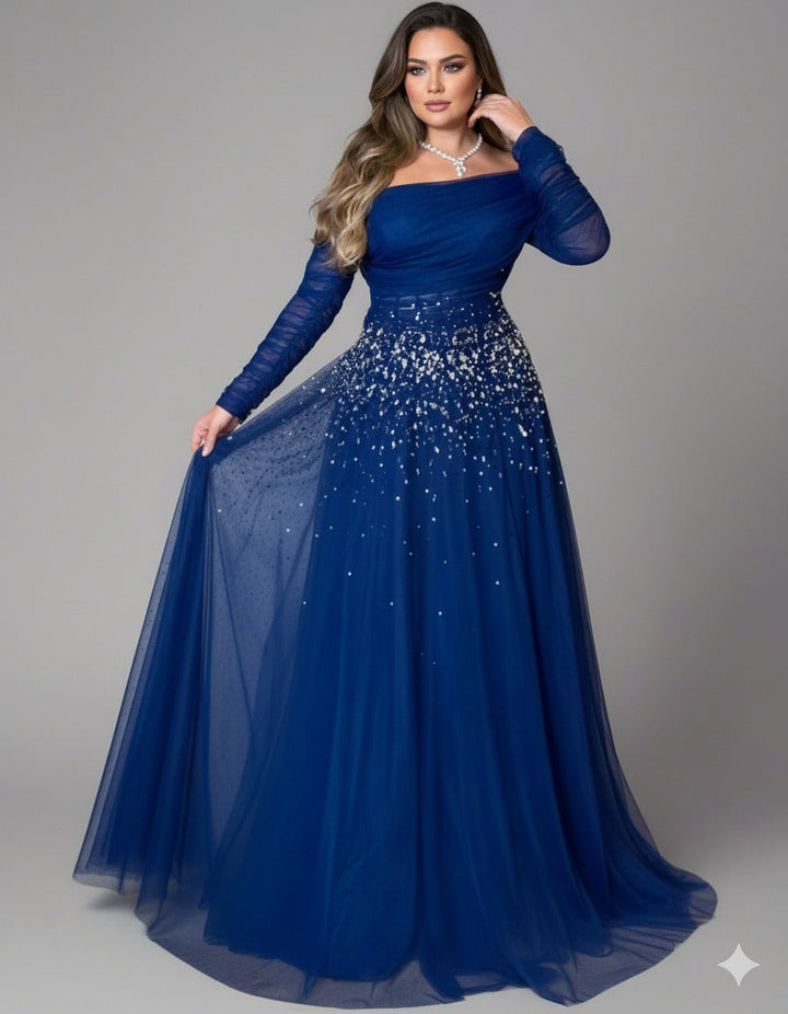 Off-shoulder tulle gown with crystal embellishments – STELLARA-1