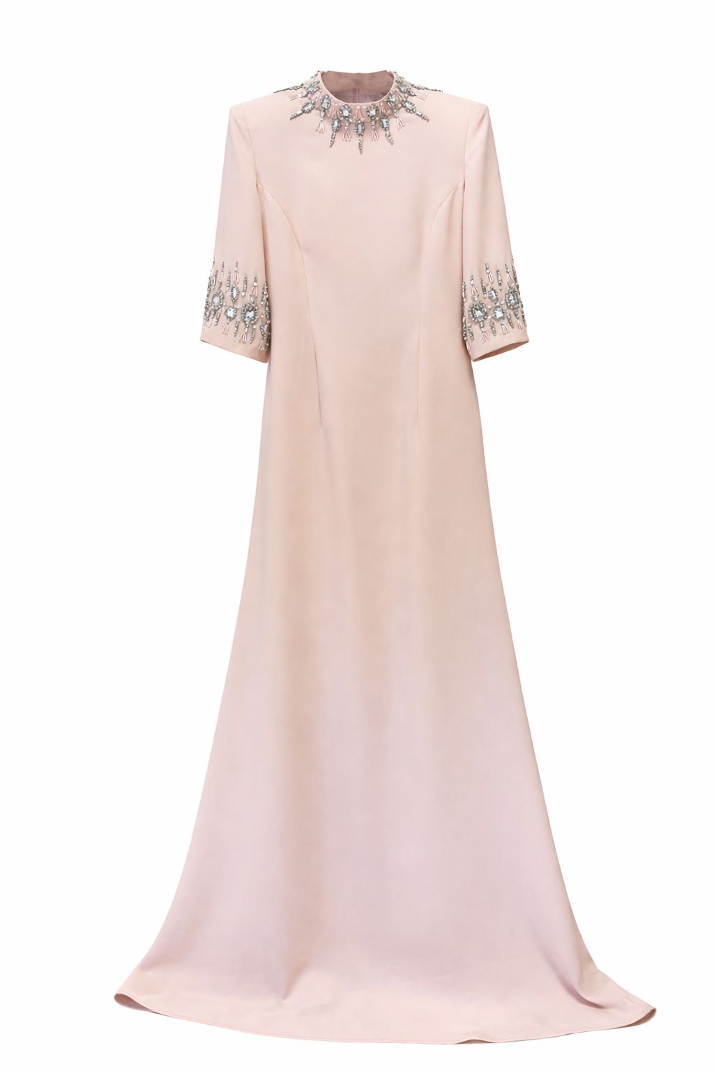 Embellished Neckline and Cuff Column Evening Dress – BLUSH