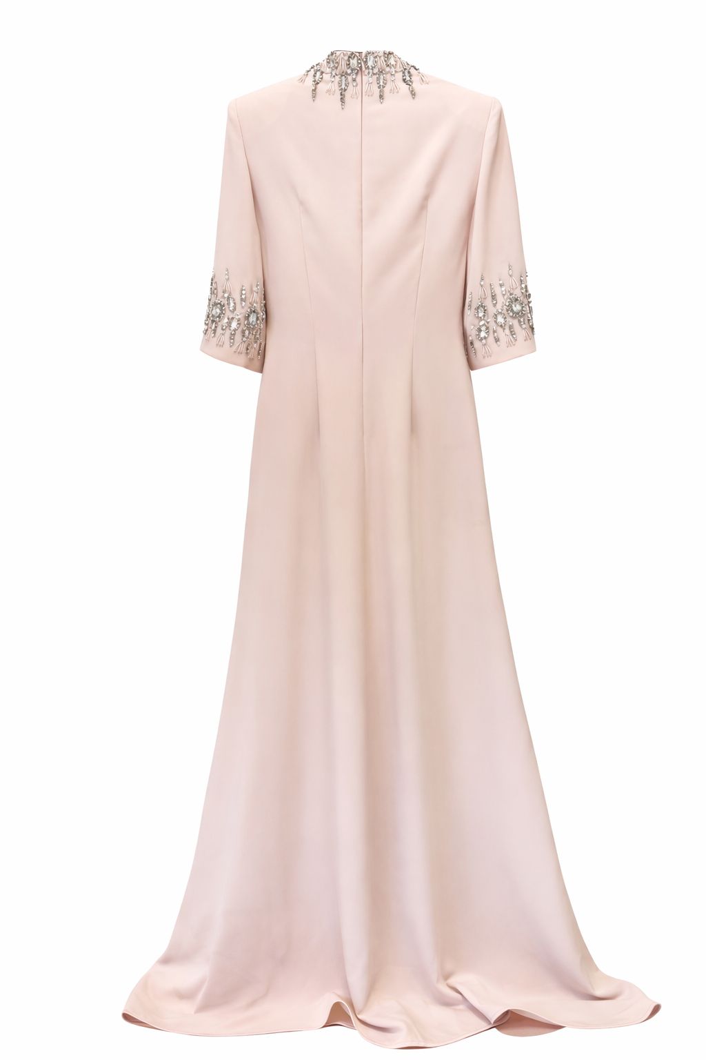 Embellished Neckline and Cuff Column Evening Dress – BLUSH