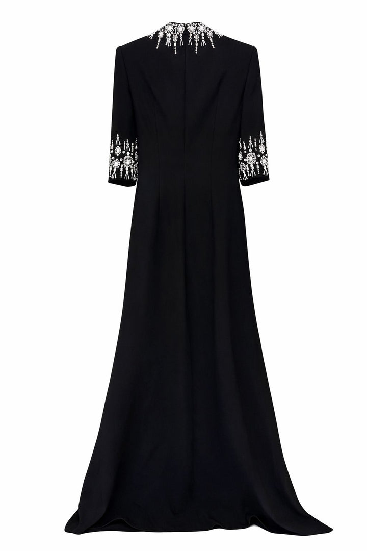 Embellished Neckline and Cuff Column Evening Dress – BLUSH