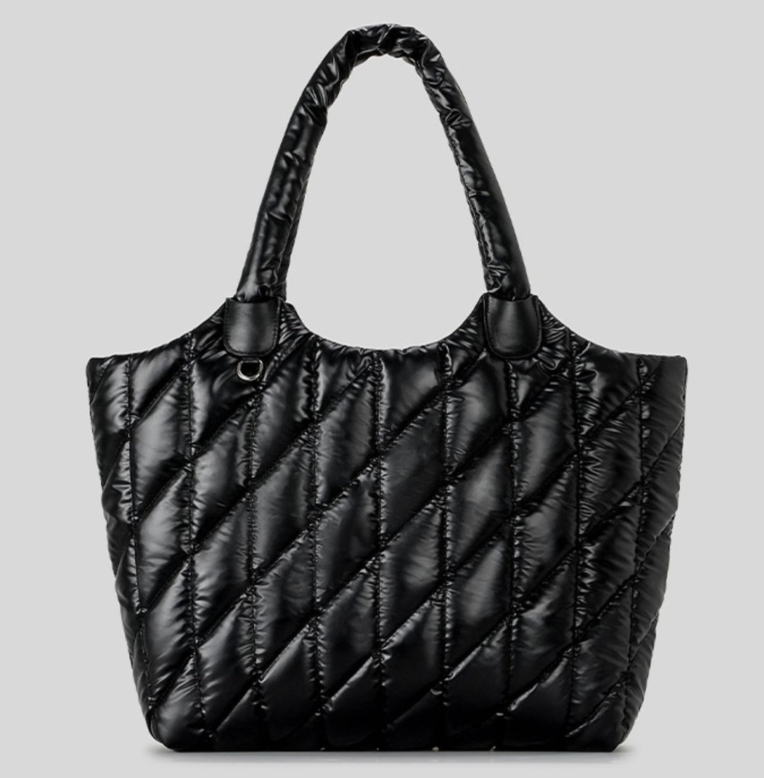 quilted puffer tote bag with padded shoulder strap – QUILT