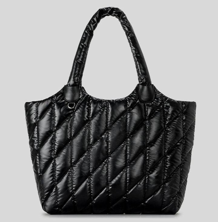 quilted puffer tote bag with padded shoulder strap – QUILT
