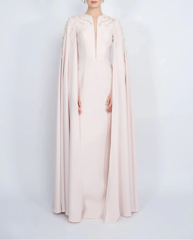 embellished cape gown with plunging neckline – POWDERE