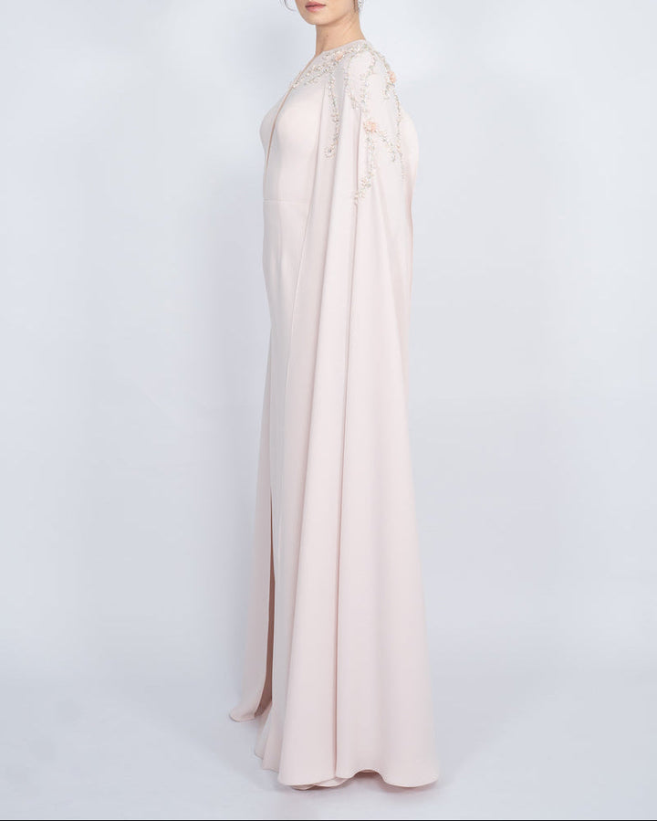 embellished cape gown with plunging neckline – POWDERE