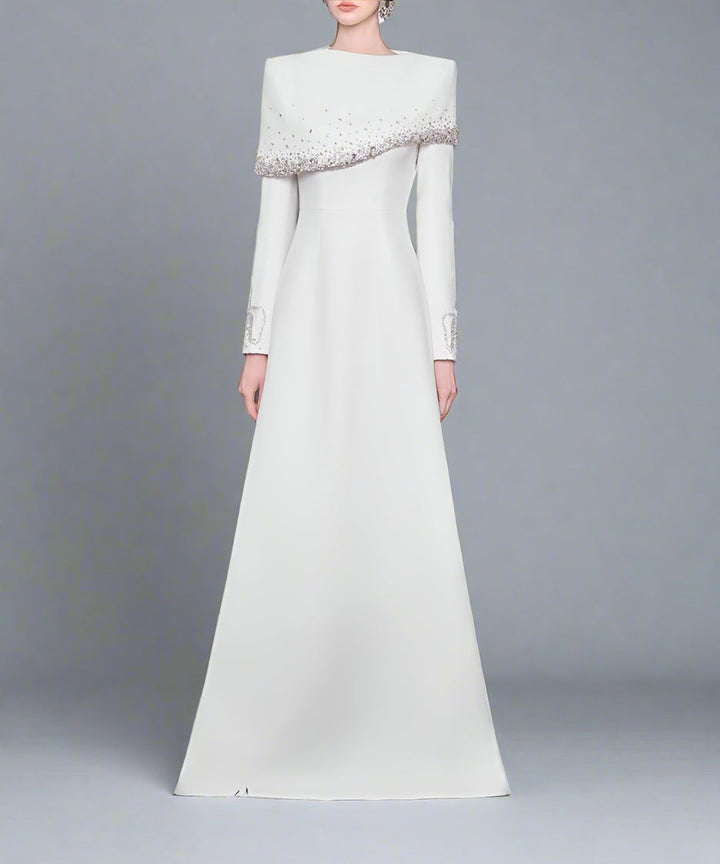 Off-shoulder A-line dress with embellished cuffs-DIANA