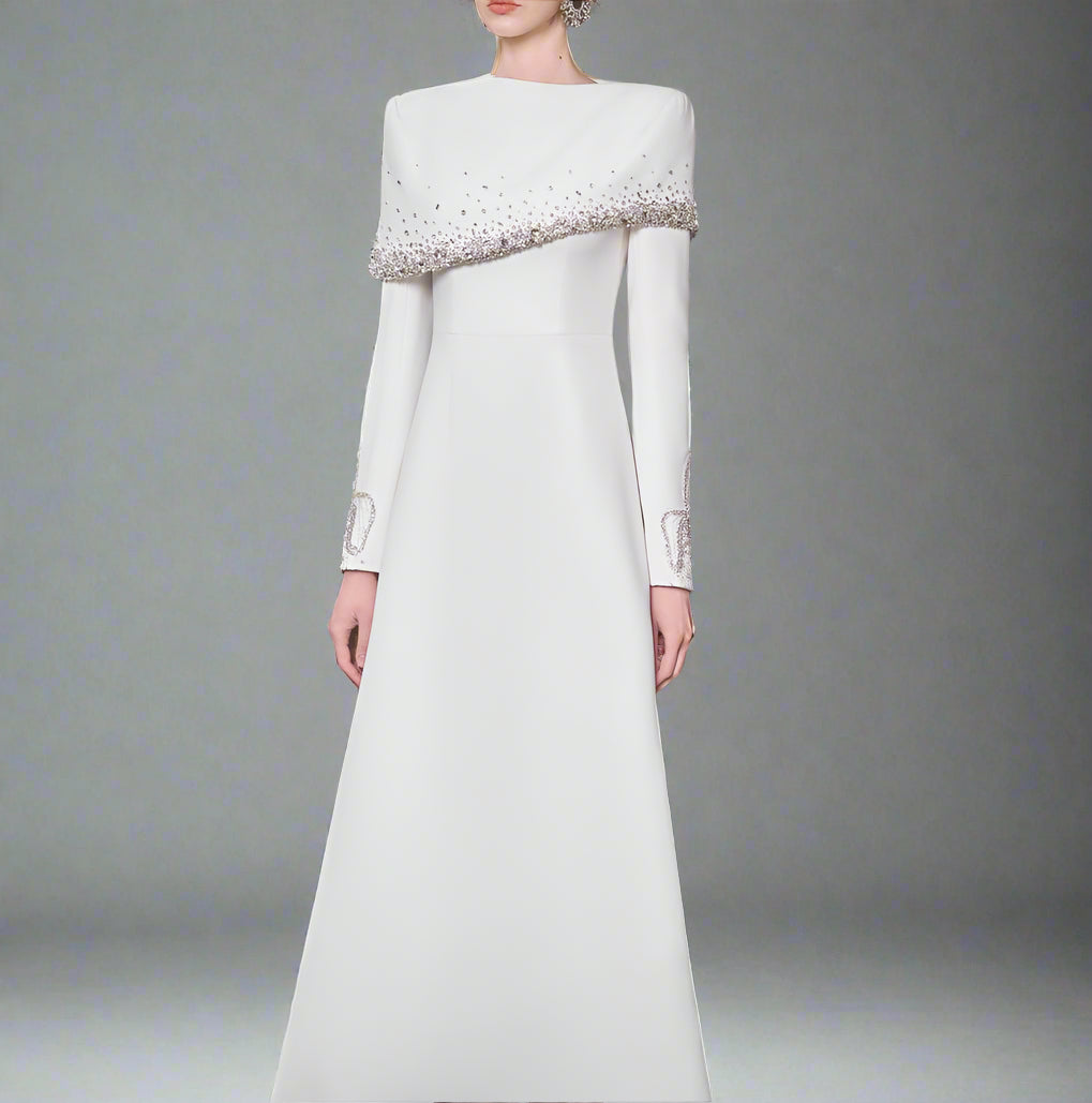 Off-shoulder A-line dress with embellished cuffs-DIANA