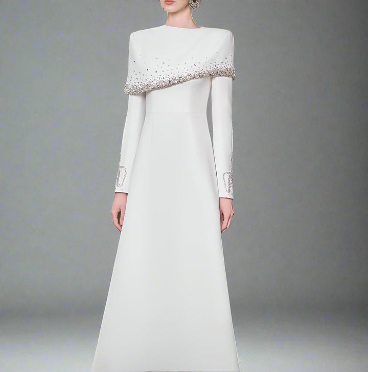 Off-shoulder A-line dress with embellished cuffs-DIANA