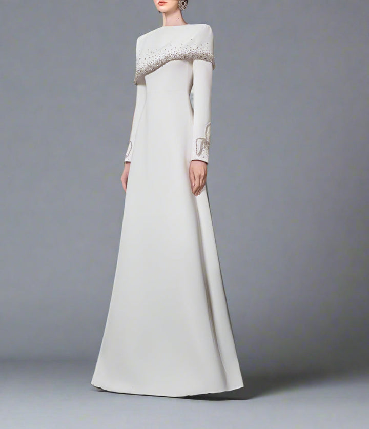 Off-shoulder A-line dress with embellished cuffs-DIANA