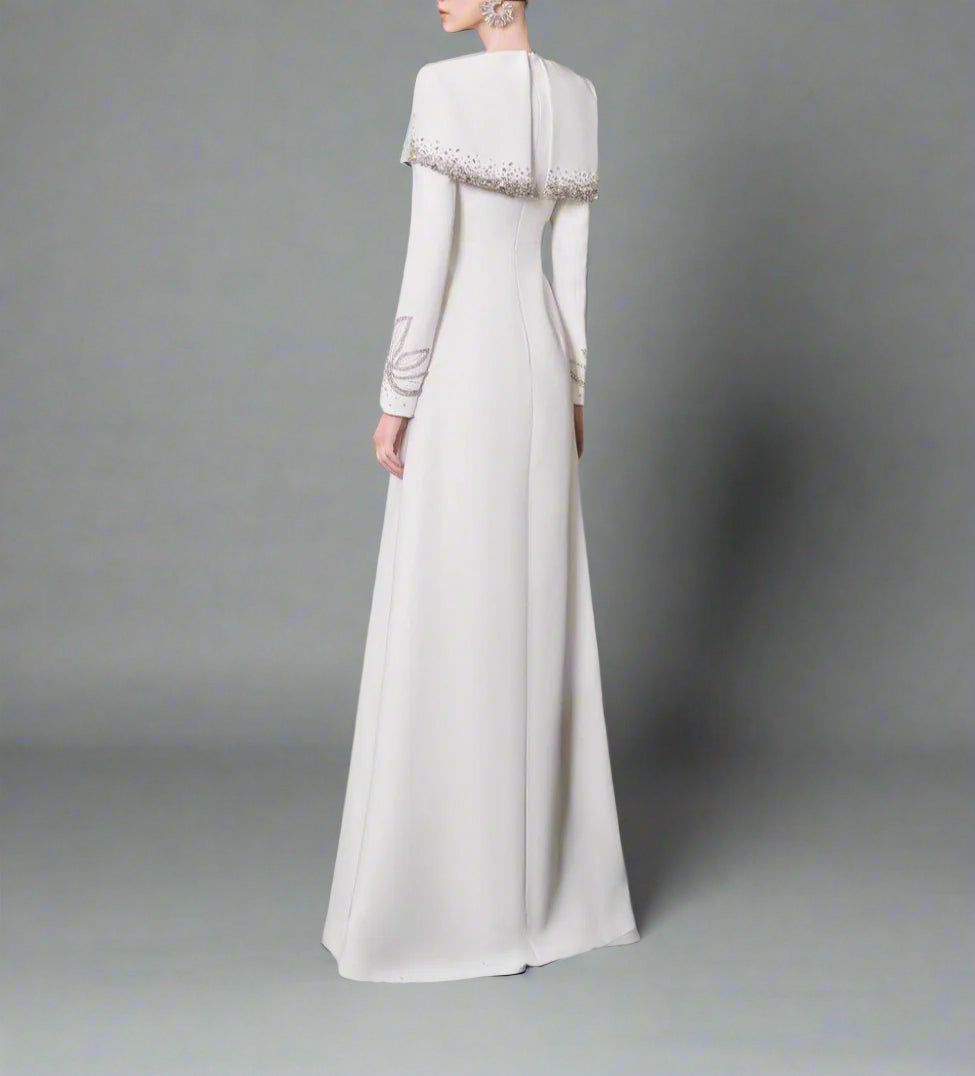 Off-shoulder A-line dress with embellished cuffs-DIANA