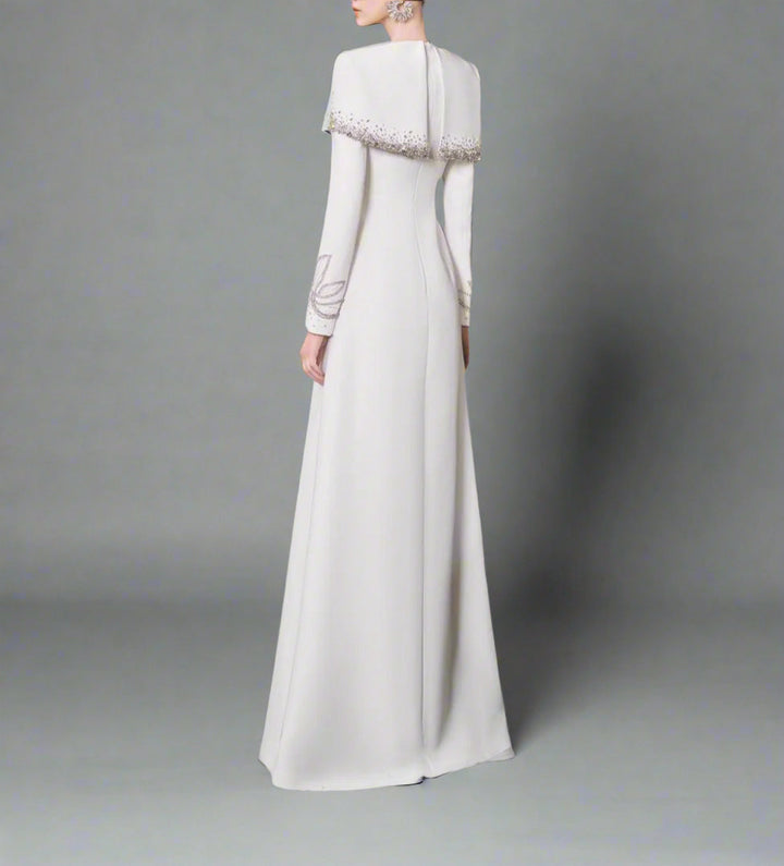 Off-shoulder A-line dress with embellished cuffs-DIANA
