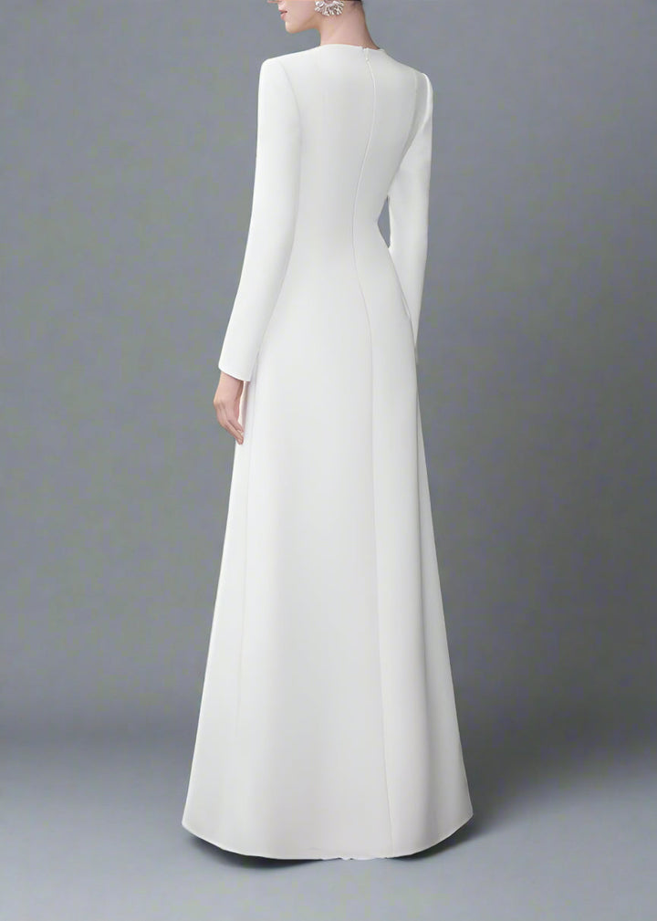 Long Sleeve Embellished Neckline Dress - Ivory