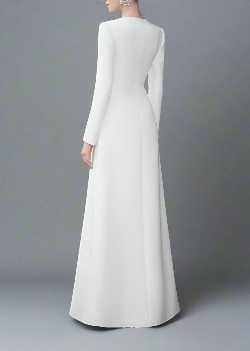 Long Sleeve Embellished Neckline Dress - Ivory-1