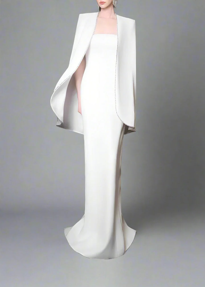 Strapless Column Dress with Embellished Cape - ODD-ARIA