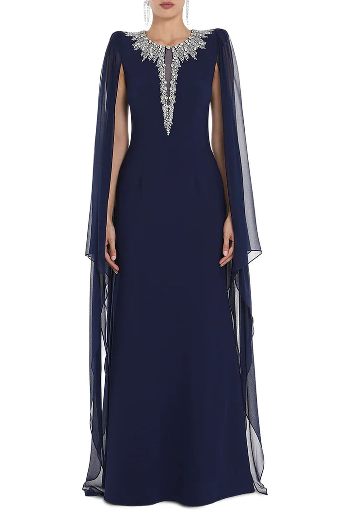 Embellished chiffon cape gown – Zelinda